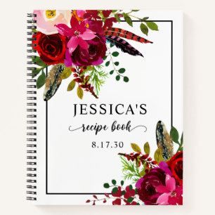 Elegante bordeauxroze waterverf bloemendouche rece notitieboek