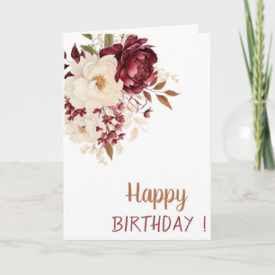 Elegante bordeauxwitte bloemen rozen verjaardag kaart