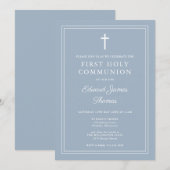 Elegante border stoffig blauw eerste heilige commu kaart (Voorkant / Achterkant)