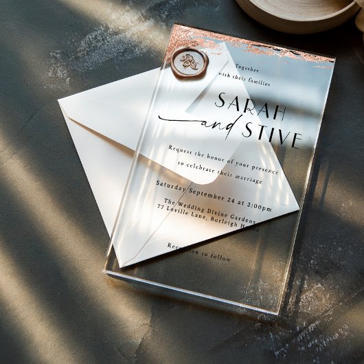 Elegante borstel Roos Gold bruiloft Acryl Uitnodigingen