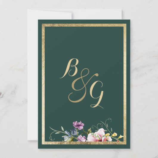 Elegante bos groen goud roze bloemen bruiloft kaart (Achterkant)