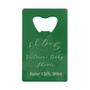 Elegante bos & saliegroene "Oh Baby" naamdouche Kredietkaart Flessenopener