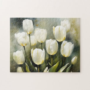 Elegante bos witte tulpen in een serene tuin legpuzzel