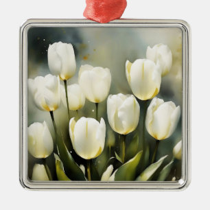 Elegante bos witte tulpen in een serene tuin metalen ornament