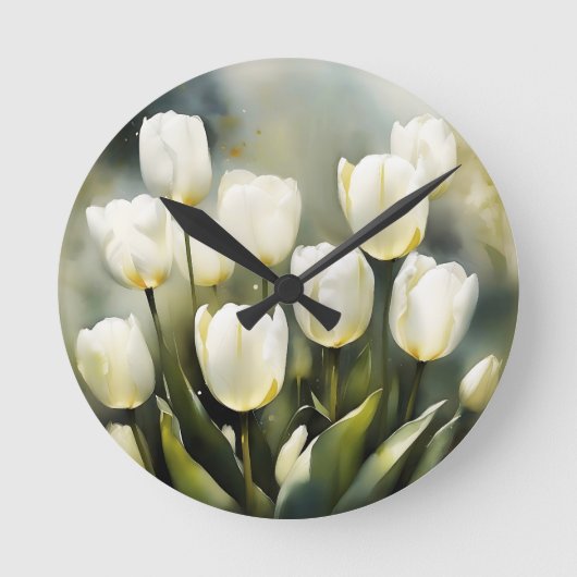 Elegante bos witte tulpen in een serene tuin ronde klok (Voorkant)