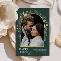 Elegante bosgroene gouden boog sneeuw overlay foto