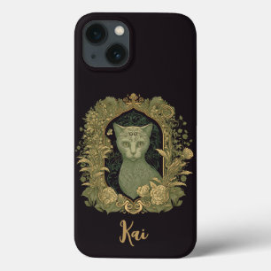 Elegante boskat met aangepaste naam iPhone 13 hoesje