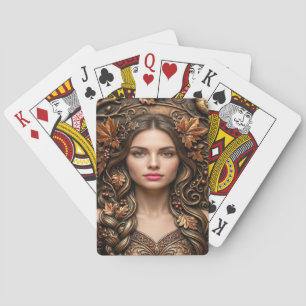 Elegante bosportret in reliëf bronzen kunst pokerkaarten