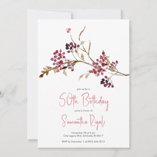 Elégante Botanique 50e Anniversaire Invitations (Devant)