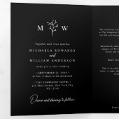 Elegante botanische alles-in-één QR-code bruiloft Drieluik Uitnodiging (Binnenzijde eerst)