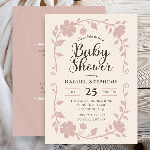 Elegante botanische babyshower roze uitnodiging