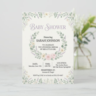 Elegante botanische babyshower uitnodiging | Zacht