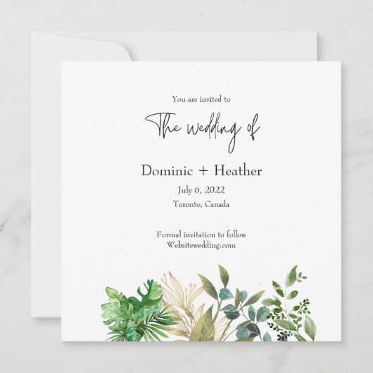 Elegante Botanische Blad Bruiloft Uitnodiging (Voorkant)