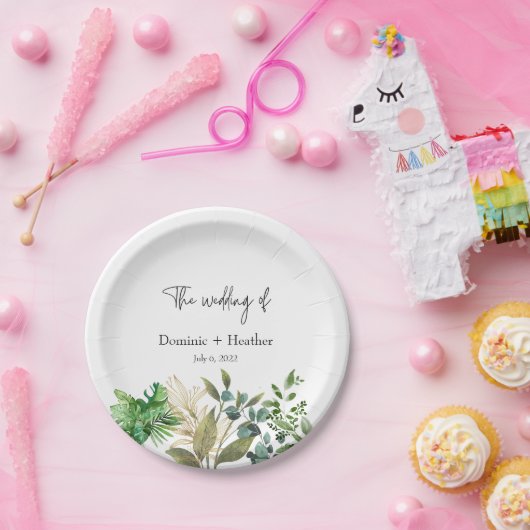 Elegante Botanische Blad Bruiloft Uitnodiging Papieren Bordje (Feest)