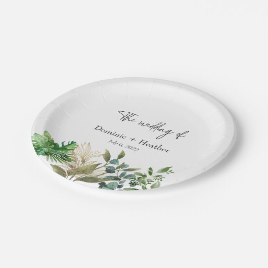 Elegante Botanische Blad Bruiloft Uitnodiging Papieren Bordje (Gekanteld)