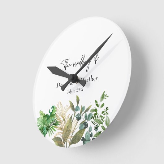 Elegante Botanische Blad Bruiloft Uitnodiging Ronde Klok (Hoek)