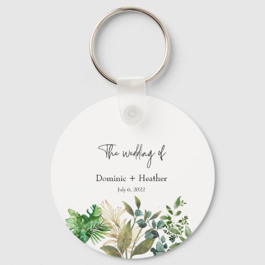 Elegante Botanische Blad Bruiloft Uitnodiging Sleutelhanger (Voorkant)