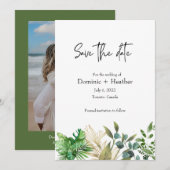 Elegante Botanische Blad Bruiloftsinvitation Save The Date (Voorkant / Achterkant)