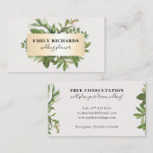 Elegante botanische bladeren script chique gouden  visitekaartje (Voorkant / Achterkant)