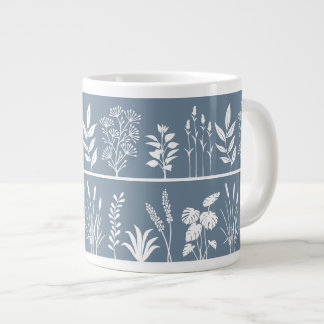 Elegante botanische blauwe plantensilhouetten extra grote beker