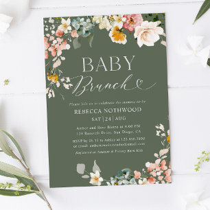 Elegante Botanische Bloemen Baby Brunch Kaart