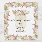 Elegante Botanische Bloemen Pampas Groen Bridal Wijn Etiket (Enkel label)