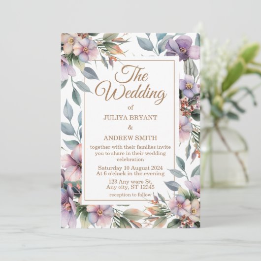 Elegante botanische bloemenbruiloft uitnodiging (Staand voorkant)