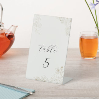 Elegante botanische bloemige trouwtafel nummerkaar reclamebord met voetstuk