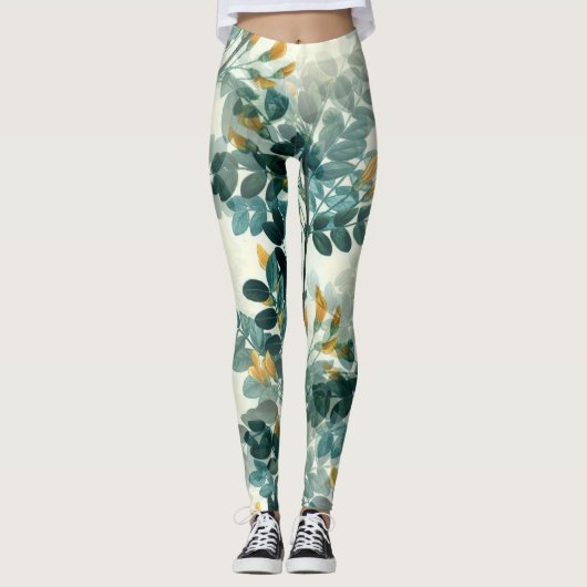 Elegante  botanische bloemillustratie leggings (Voorkant)