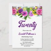 Elegante Botanische Bloom Rozen Bloemen 20e Verjaa Kaart (Voorkant)