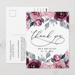 Elegante Botanische Blush Bourgogne Bloemige Dankj Briefkaart