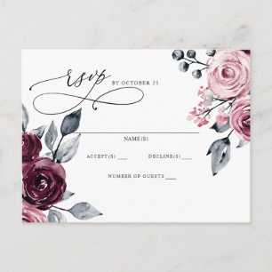 Elegante botanische bordeauxrode bloemenuitnodigin briefkaart