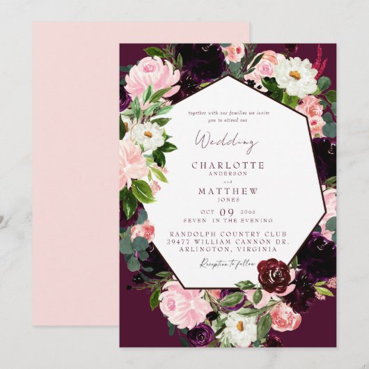 Elegante Botanische Bourgondische bloesem Kaart (Voorkant / Achterkant)