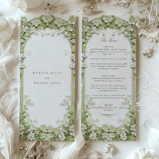 Elegante Botanische Bruiloft Menu Kaart