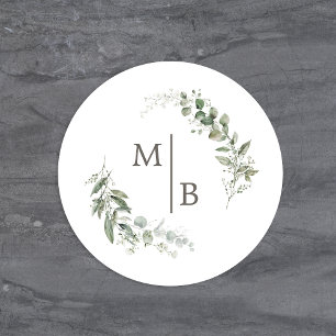Elegante botanische bruiloft monogram envelop afdi ronde sticker