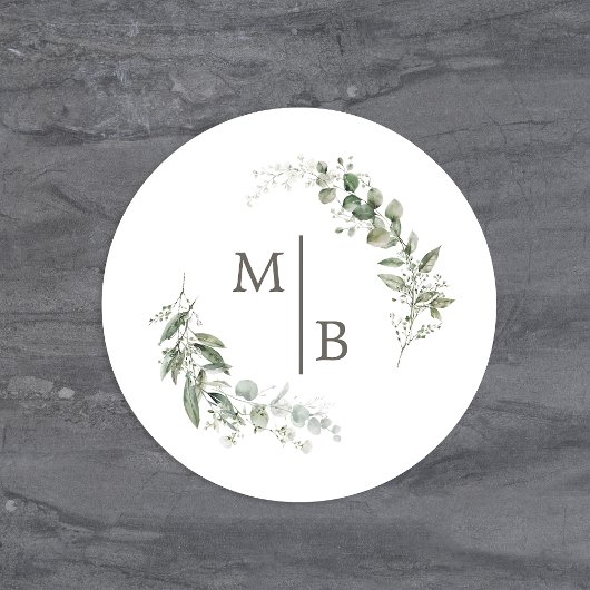 Elegante botanische bruiloft monogram envelop afdi ronde sticker