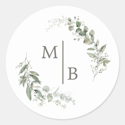 Elegante botanische bruiloft monogram envelop afdi ronde sticker (Voorkant)