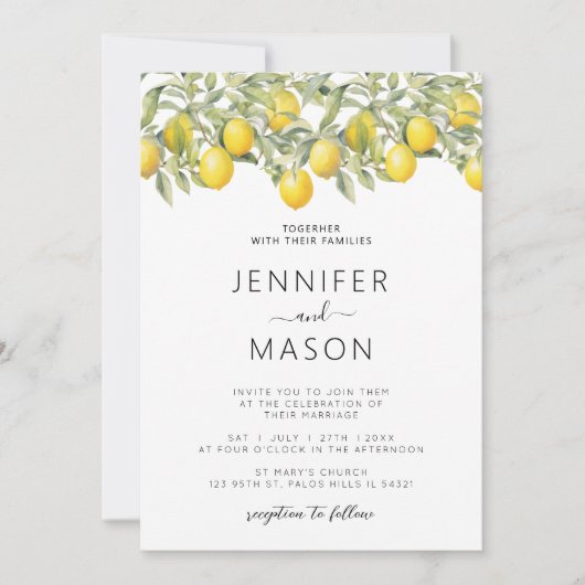 Elegante Botanische Citroen Citrus bruiloft QR cod Kaart (Voorkant)