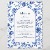 Elegante botanische Delfts blauw en crème menu (Voorkant)