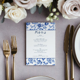 Elegante botanische Delfts blauw en wit menu