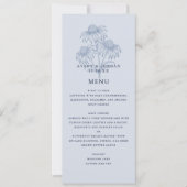 Elegante Botanische Dusty Blue Wedding Menu Kaart (Voorkant)