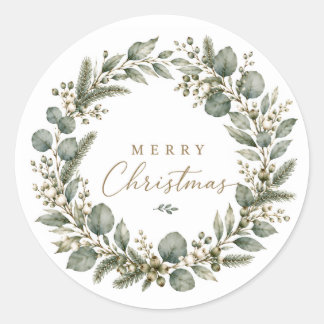 Elegante botanische Eucalyptus Kerststickers Ronde Sticker
