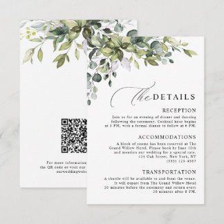 Elegante Botanische Eucalyptus QR Code Bruiloft Informatiekaartje