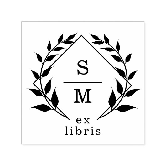 Elegante Botanische Ex Libris Monogram Bibliotheek Zelfinktende Stempel (Design)