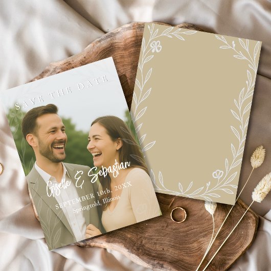Elegante botanische foto Romantisch script Save The Date