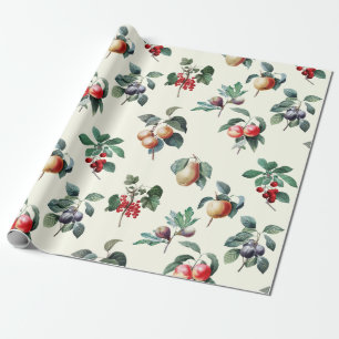 Elegante Botanische  Fruit op Wit Cadeaupapier