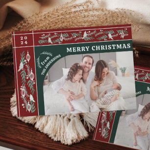 Elegante Botanische Garland One Photo Christmas Feestdagenkaart