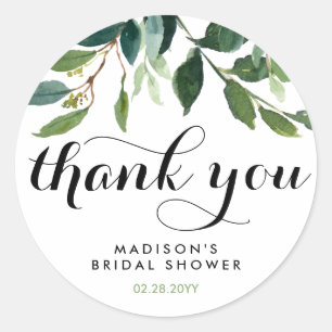 Elegante Botanische Gebladerte Bedankt Bruidsfeest Ronde Sticker