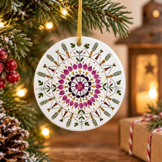 Elegante Botanische Geperste Bloem Mandala Kerst Keramisch Ornament