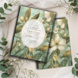 Elegante Botanische Goud Groene Bloemen Pensioen Kaart